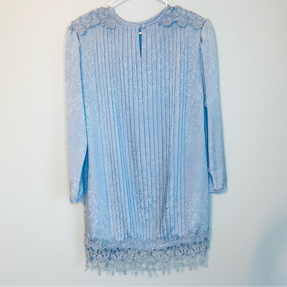 Rare Vintage GORGEOUS Light Blue Lace Mini Shift Dress - Picture 2 of 9